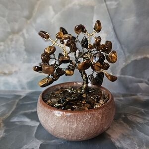 Tiger's Eye Gemstone Bonsai Tree Sculpture